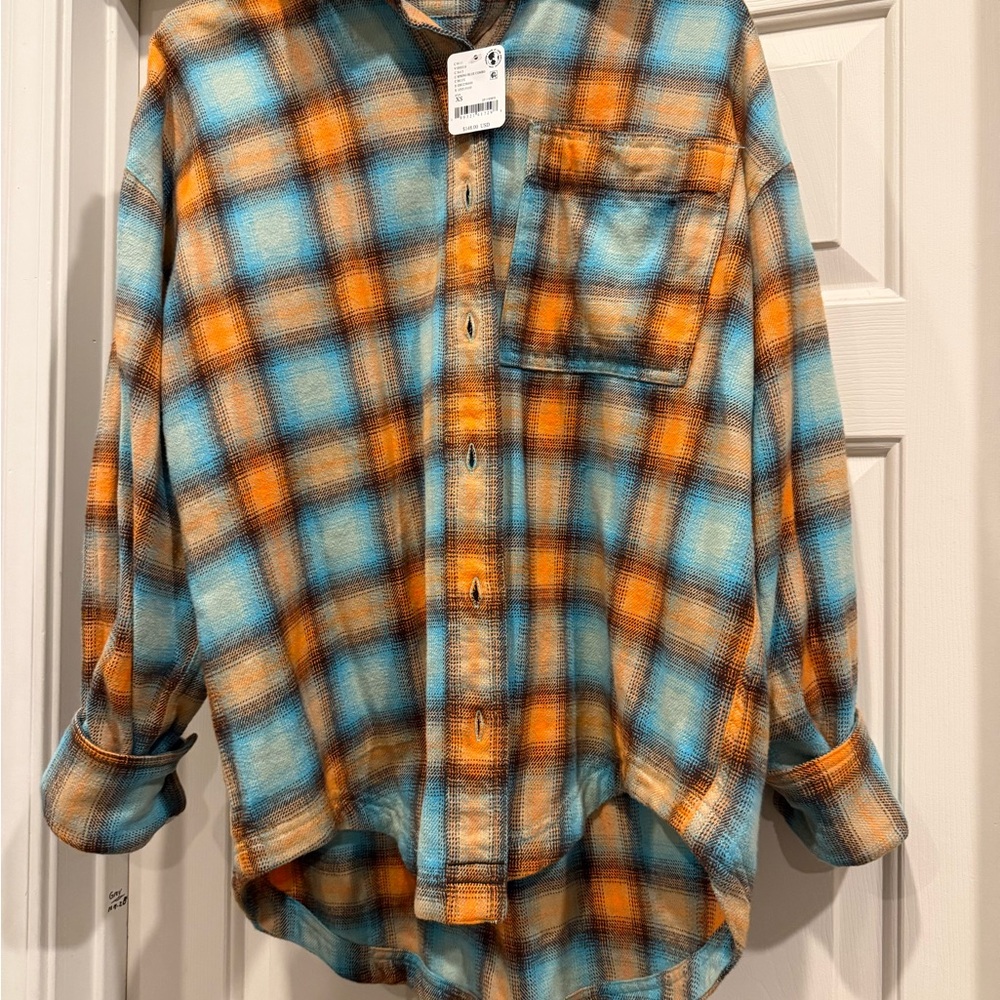 We The Free Vibrant Plaid Shirt in Blue and Orange